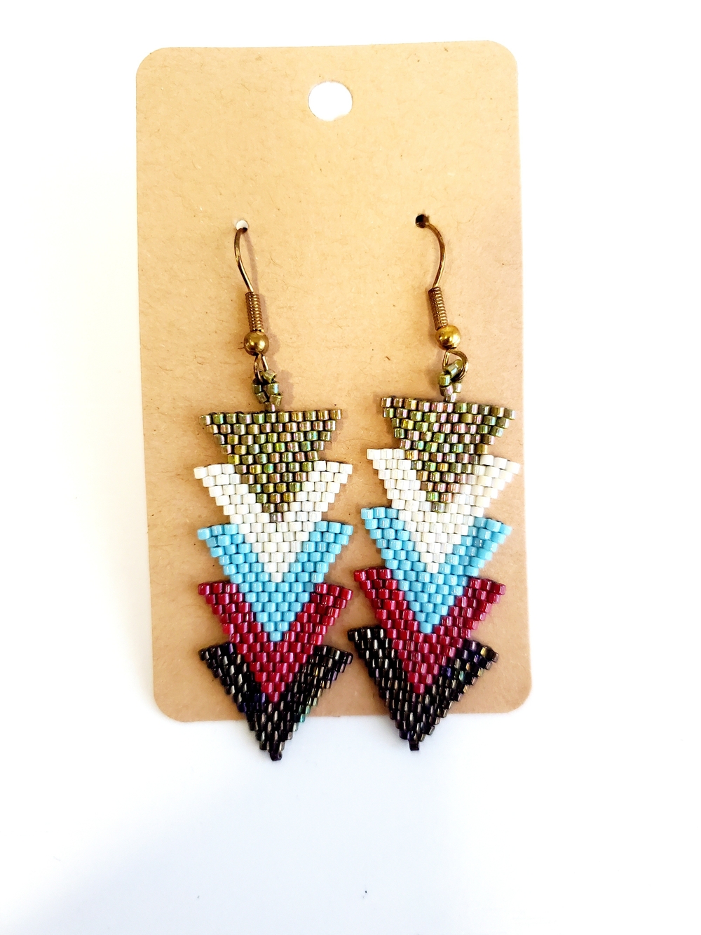 Handmade Multicolor Beaded Chevron Drop Earrings - Women Jewelry